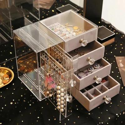 Drawer Type Plastic Jewelry Storage Box Transparent Finishing Makeup Organizer Earrings Display Stand Rack Jewelry Storage Racks
