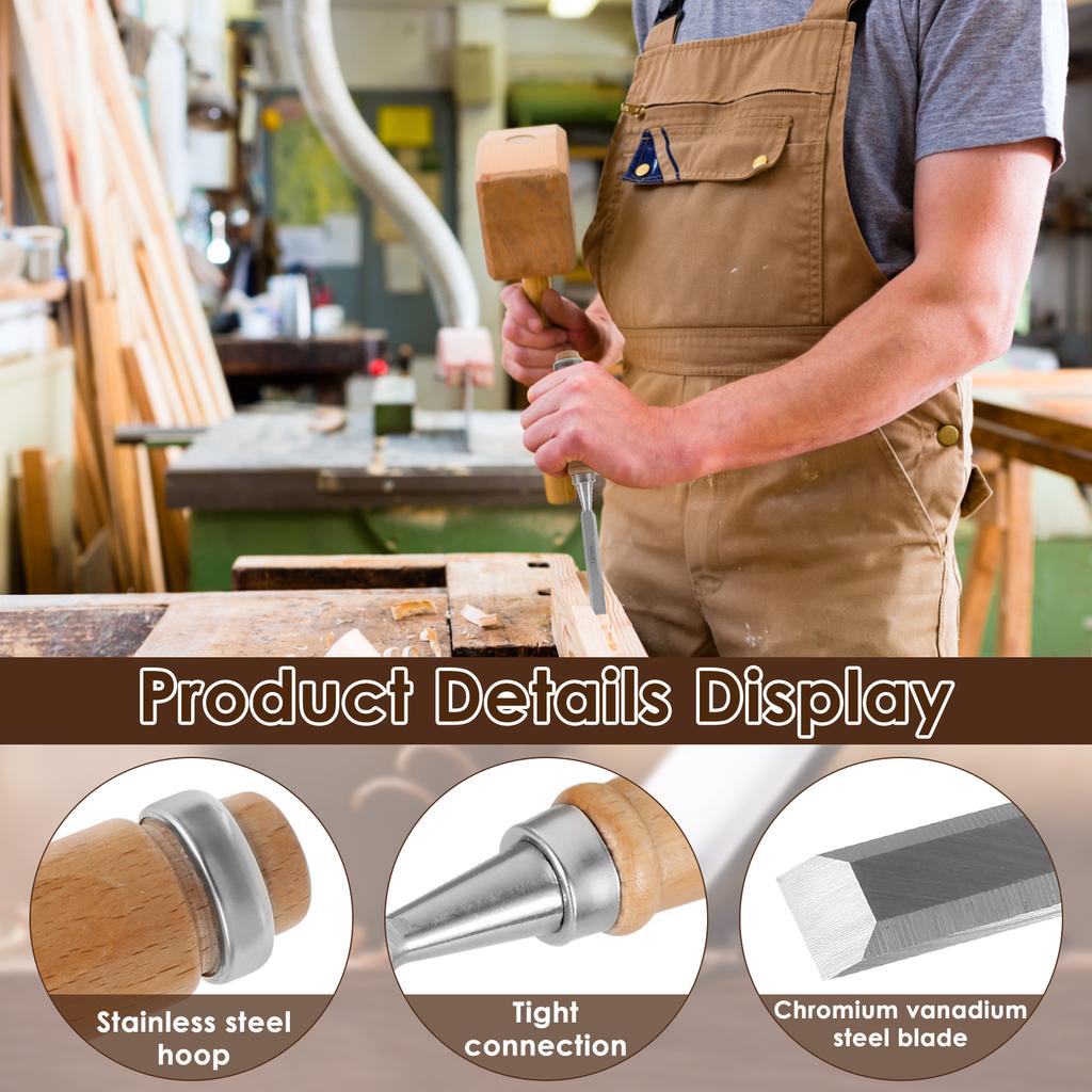 4Pcs Wood Chisels Tool Set Chrome-Vanadium Steel Wood Carving Chisels Woodworking Tools for Carpenter Hobbyist Craftsman Gifts