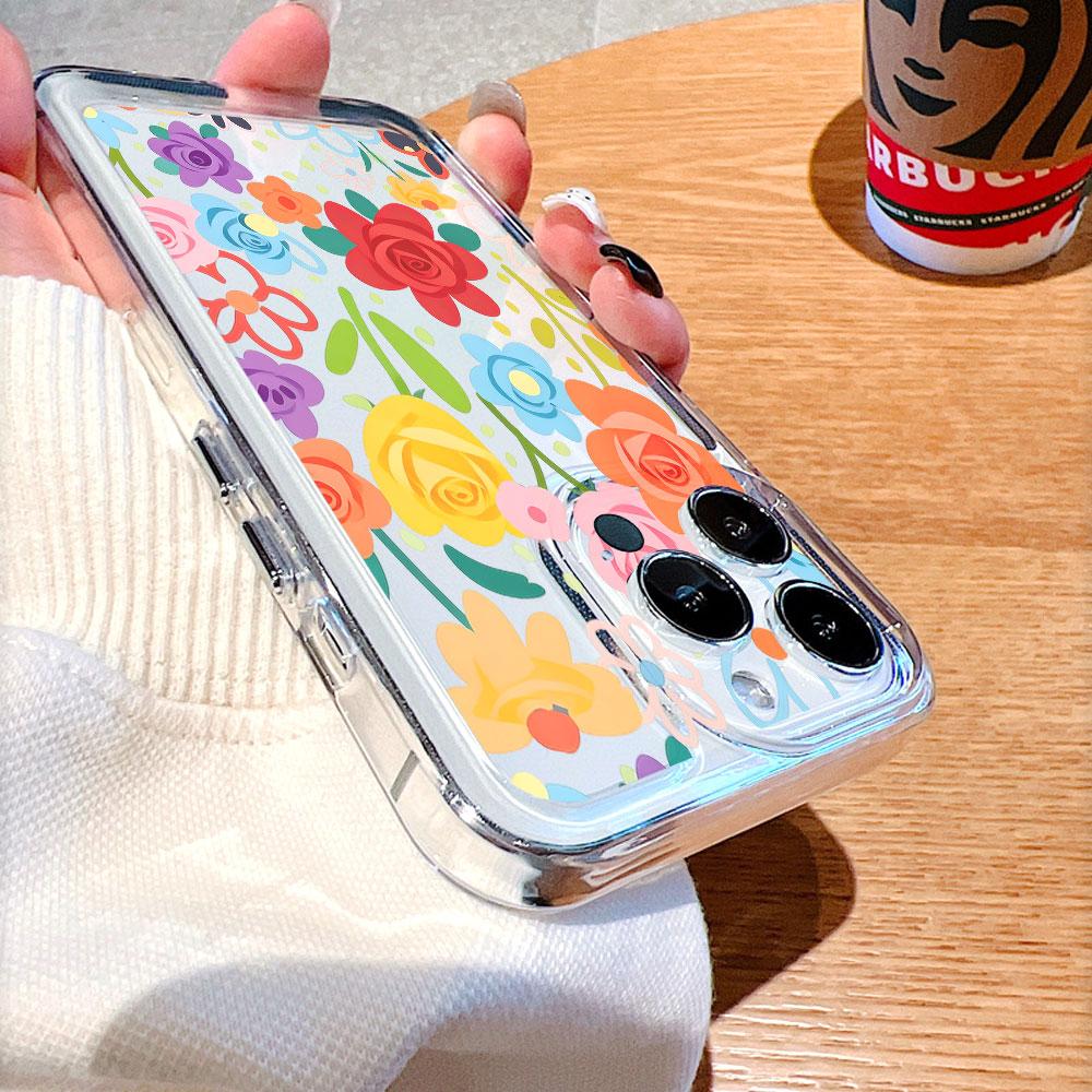 Colorful Floral Pattern Lucency Phone Case for IPhone 14 15 16 13 12 11 17 Pro Max 12 13 Mini Soft Cover
