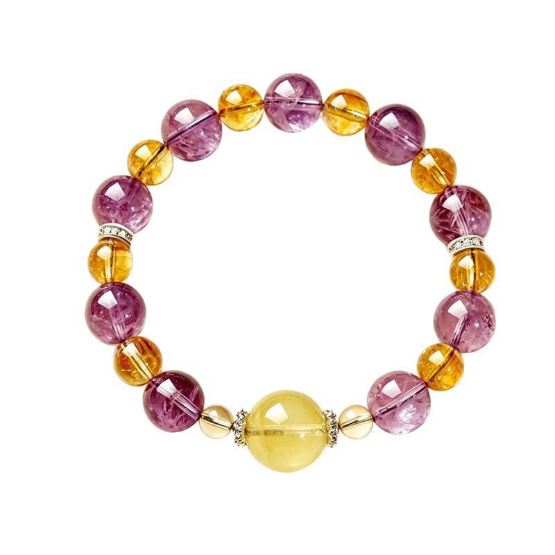Natural Multigem Crystal Bracelet With Amethyst Citrine Lemon Quartz Handmade Beaded Jewelry Women Gift
