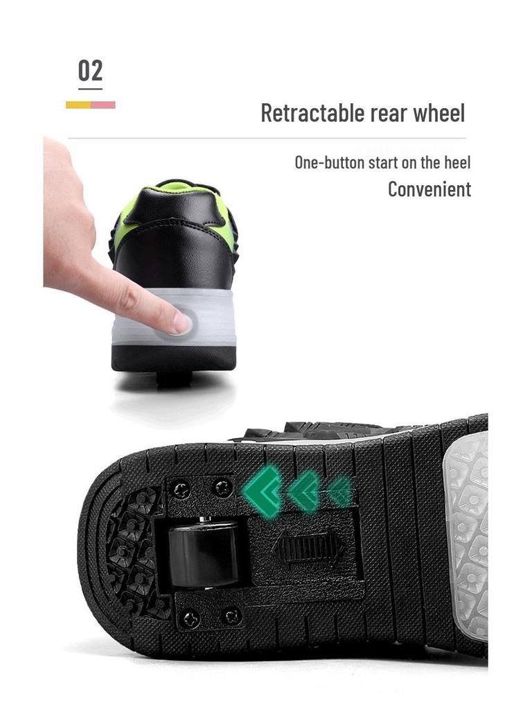 Kids' Luminous Roller Shoes: Four-Wheel Skates for Girls & Two-Wheel Retractable Skates for Boys