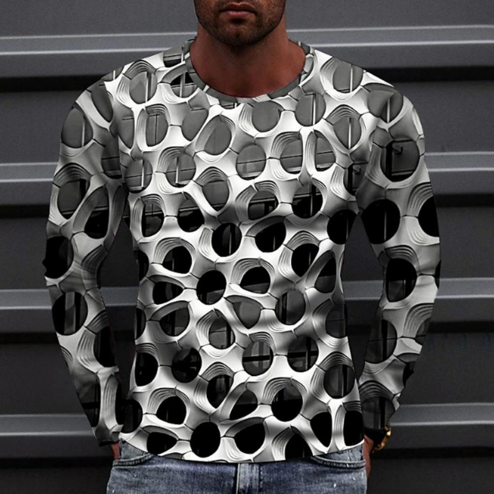 Man's Optical Illusion T-Shirt Round Neck Long Sleeve T Shirt Man Oversized T-Shirt Summer O-Neck Clothing Pullover Man Clothes