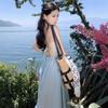 Blue Backless Spaghetti Strap Maxi Dress for Women - French Style A-line Beachwear
