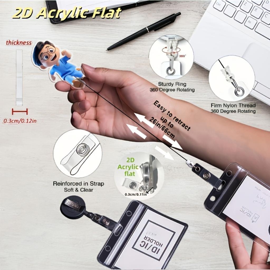2D flacher Acryl-Morgenlaufender Mann Einziehbarer Ausweis-Clip, Arbeitsausweis-Halter für Medizinstudenten Krankenschwestern Ärzte Klinische Praktiker Täglicher Arbeitsplatz