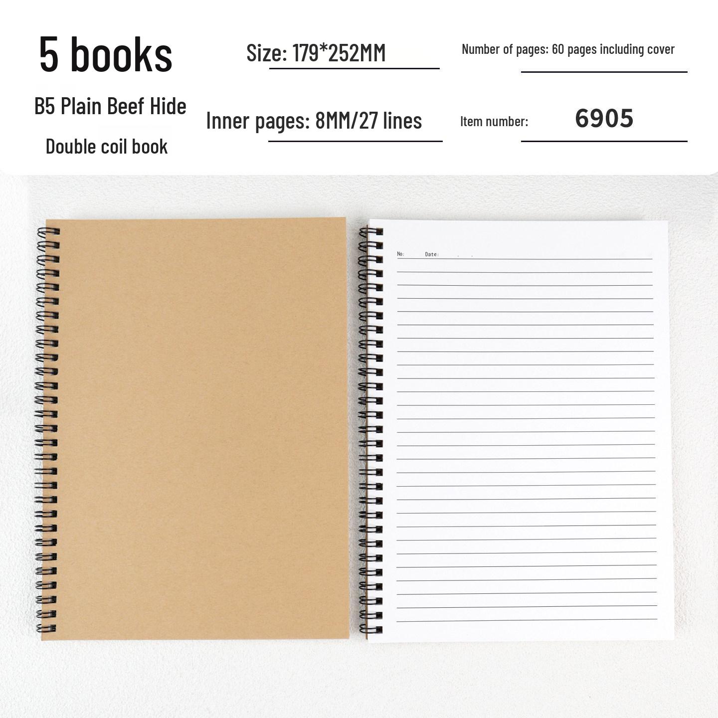 Cowhide B5 Double Spiral Thick Lined Notepad - Retro, Simple Meeting Minutes Book
