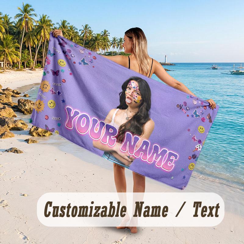 Custom Name Large Beach Towel,Olivia Rodrigo Quick Absorbent Towel For Outdoor Travel Poolside