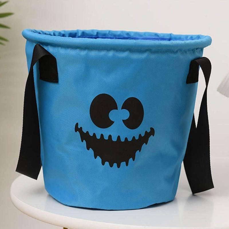 Halloween Candy Basket with LED Light Large Capacity Handle Design Pumpkin Shaped Candy Treat Bags Party Decoration