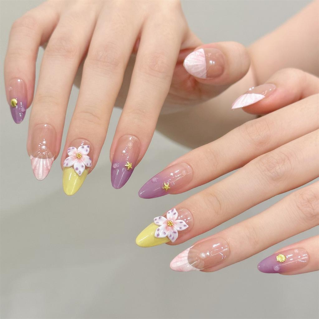 10PCS Nude Almond False Nails with French Tip Easy Effortless Application To Nails for Working Dating or Partying