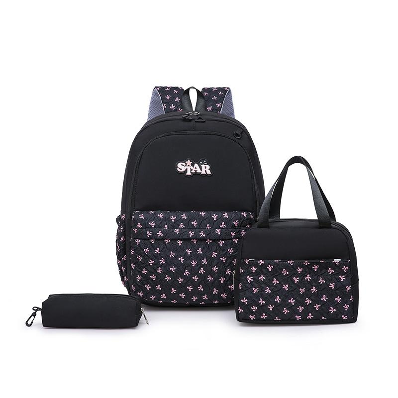 2025 New ethnic style 3-piece backpack set Female Korean version bow printed woman backpacks fresh student school bags rucksack