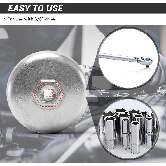 86.4Mm 16Flutes Oil Filter Cap Wrench Removal Tool Socket For BMW Engines/For Volvo With 86Mm Filter Housing Caps, Silver Heavy-Duty Aluminum