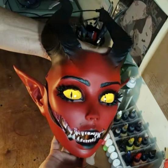 Yousheng Sheep Horn Demon Halloween Face Guard Terrifying Human Face Guard Scary Prop Parties Haunted House Scares Animal Face Guard