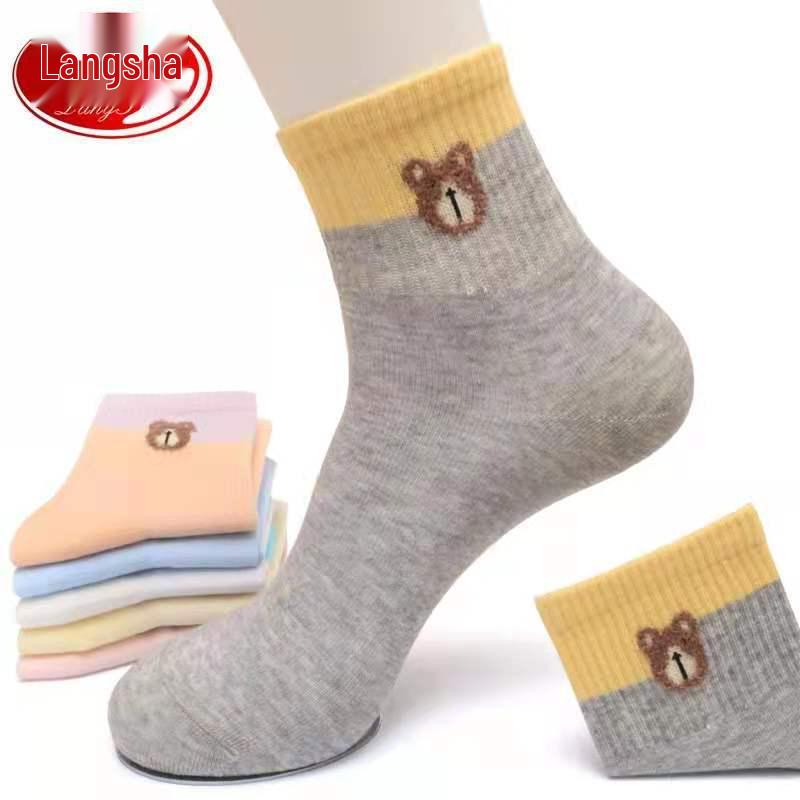 Langsha Women's Cotton Mid-Calf Socks - Autumn/Winter Breathable Odor-Resistant Chinese Style for All Seasons