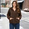 Soft Plush Outerwear Women Oversized Fleece Jacket, Warm Casual Hooded Coat with Solid Color Pockets, Long Sleeve Zip-Up Hoodie for Fall Winter