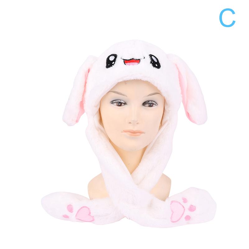 Women'S Movable Bunny Ears Hats With Lights Girls Winter Plush Warm Rabbit Hat