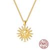 925 Silver Gold Plated Sun Moon Pendant Necklace for Women Fashion Jewelry Gift Anniversary Birthday Present