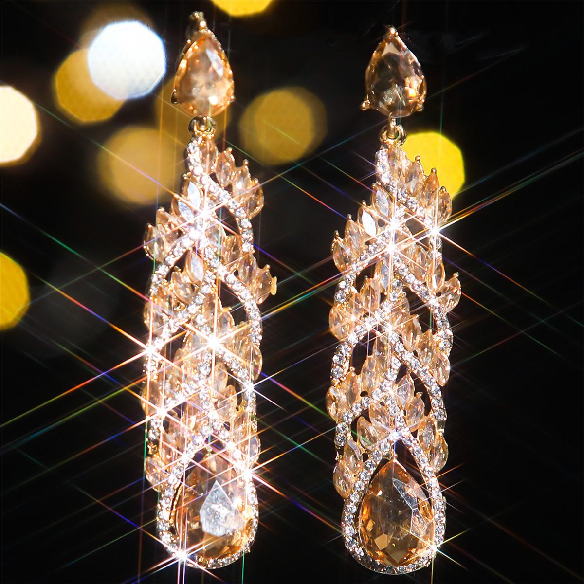 

Модные длинные сверкающие серьги из кристаллов, персонализированные серьги для женщин, серьги для выпускного вечера