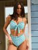 European and American suspender split swimsuit conservative high waist print bikini sexy hot spring bikini sexy swimsuit