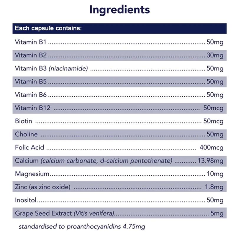 Bcuelov Complex Vitamin B Capsules Choline Grape Seeds Boost Energy 120 Vegetarian Capsules