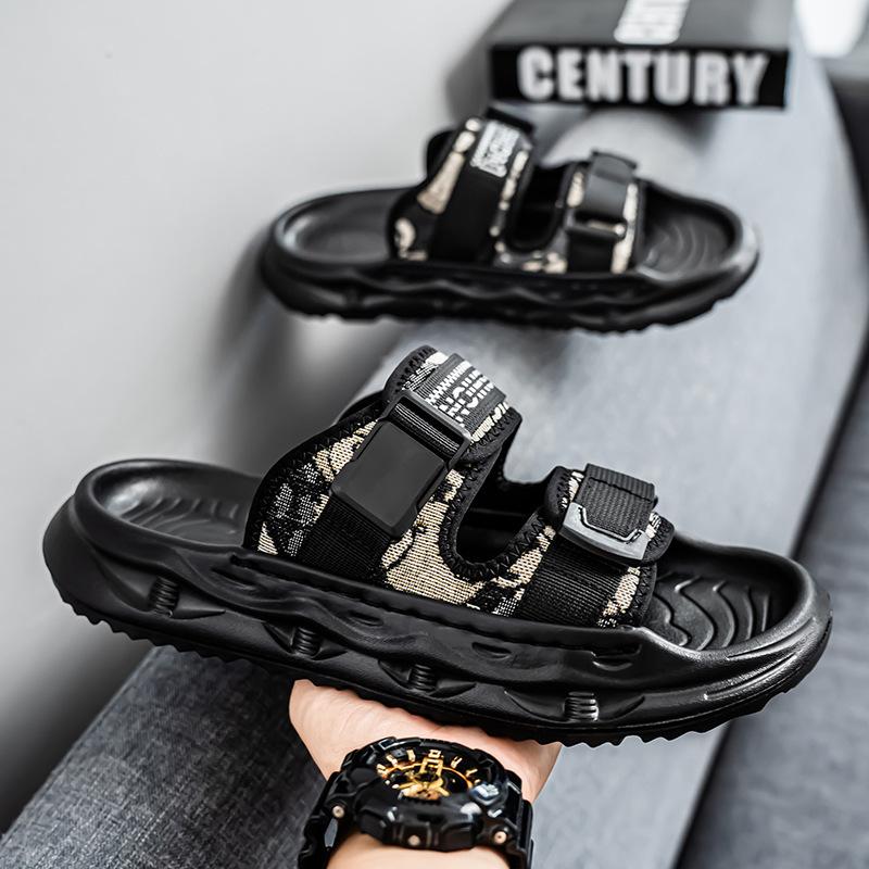 Stepping On Shit Slippers Men's Casual Non-slip Thick-soled Coconut Sandals Foreign Trade Printed Linen One-word Slips