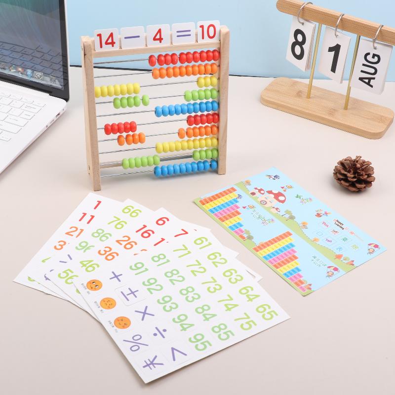 1 Set Number Alphabet Card Preschool Math Learning Wooden Educational Math 10-Row Counting Toy 100 Beads With Counting Sticks