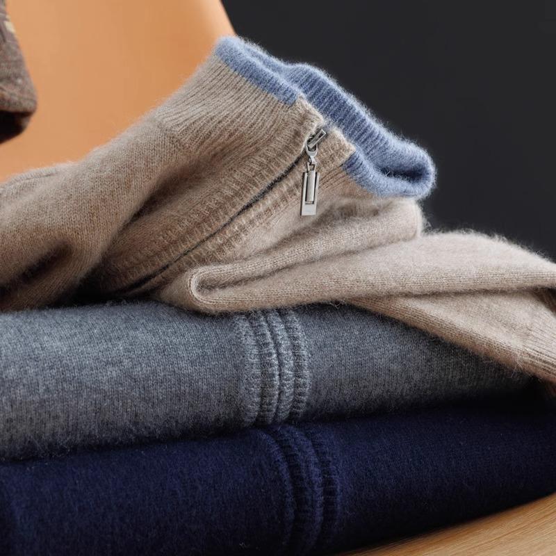 2024 Men's Fashion Half-High Collar Zipper Knit Cardigan Sweater - Autumn/Winter Business Outerwear