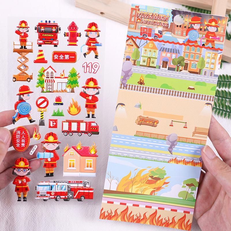 Firefighter 3D Children's Cartoon Foam Boy Stickers Early Education Toys Environmental Education Stickers Reward Stickers