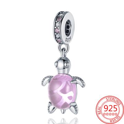 Lüks 925 Ayar Gümüş Pembe Murano Cam Kaplumbağa Moda 3mm Bileklik Orijinal Boncuk Takı Yapımı