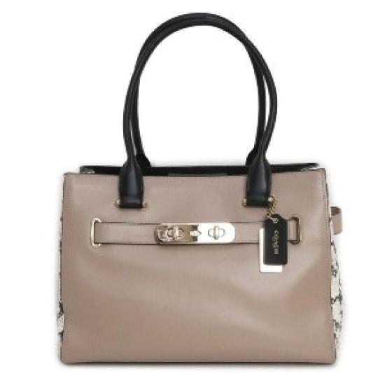 

Used Coach Swagger Carryall Tote Bag J1573 36498 | Leather with Embossed Python Design | Greige & Black | Gold Hardware | Rank A чорний