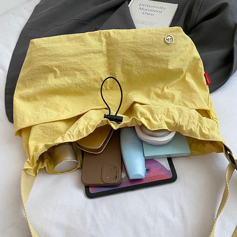 Korean Style Pleated Drawstring Bucket Bag Large Capacity Cloth Crossbody Bag  Women
