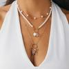 Wind Bow Starfish Conch Necklace Set, Design Imitation Pearl Beaded Collarbone Necklace
