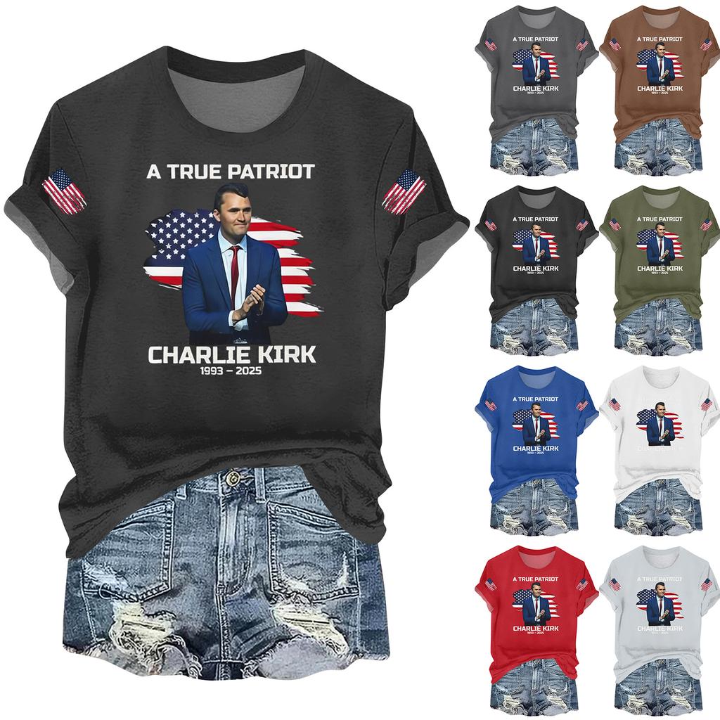 Women's Casual Printed T-shirt Round Neck Pullover Short Sleeve Top