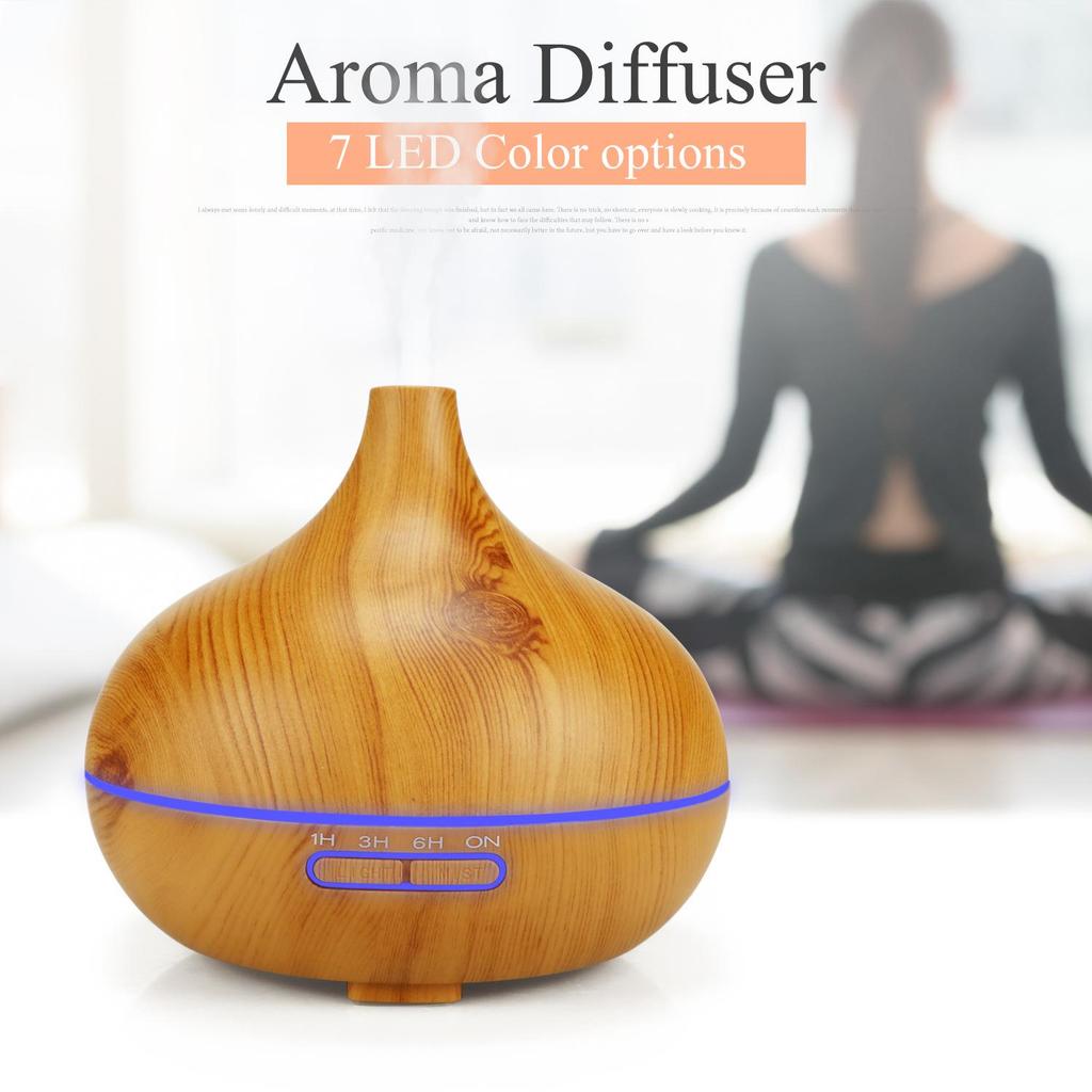 Seven-Color Ultrasonic Wood Grain 300ML Aroma Humidifier for Home, Office, or Bedroom