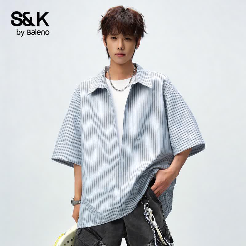 Baleno Men's S&K Faux Two-Piece Striped Casual Shirt