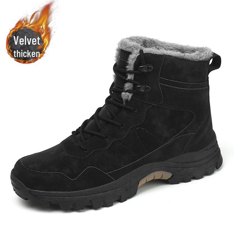 Extra Large Men's High-Top Waterproof Snow Boots with Velvet Lining, Non-Slip, Sizes 46-47, for Outdoor and Mountaineering Use.