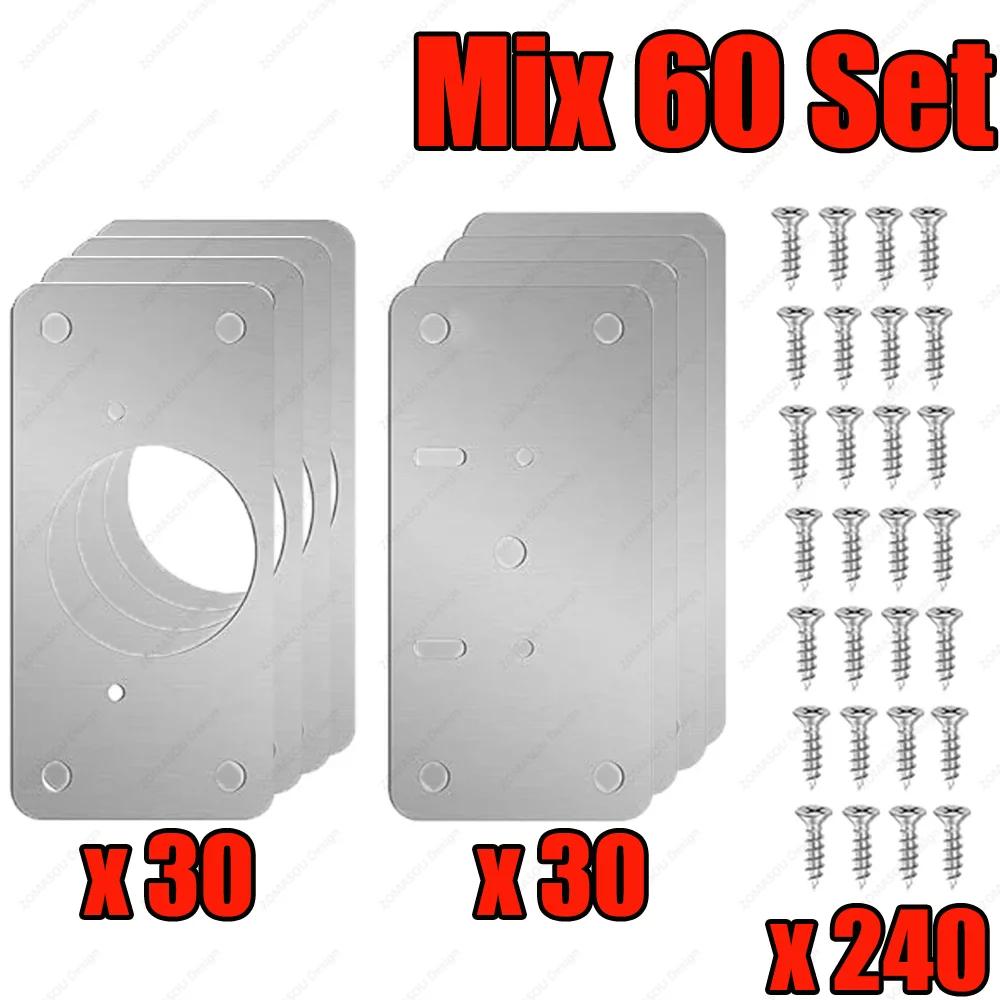 2-100Set Stainless Steel Hinge Fixing Plate Kit Cabinet Door Hinge Repair Plate Bracket with Mounting Screw Furniture Tools