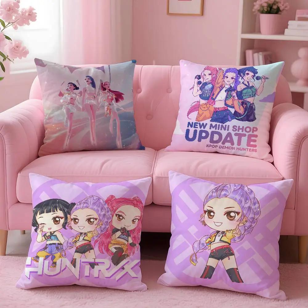 Kpop Demon Hunters Pillow Case, Hot Movie Pattern Printed Cushion Cover, For Anime Fans Living Room Sofa & Bedroom Decor Gift