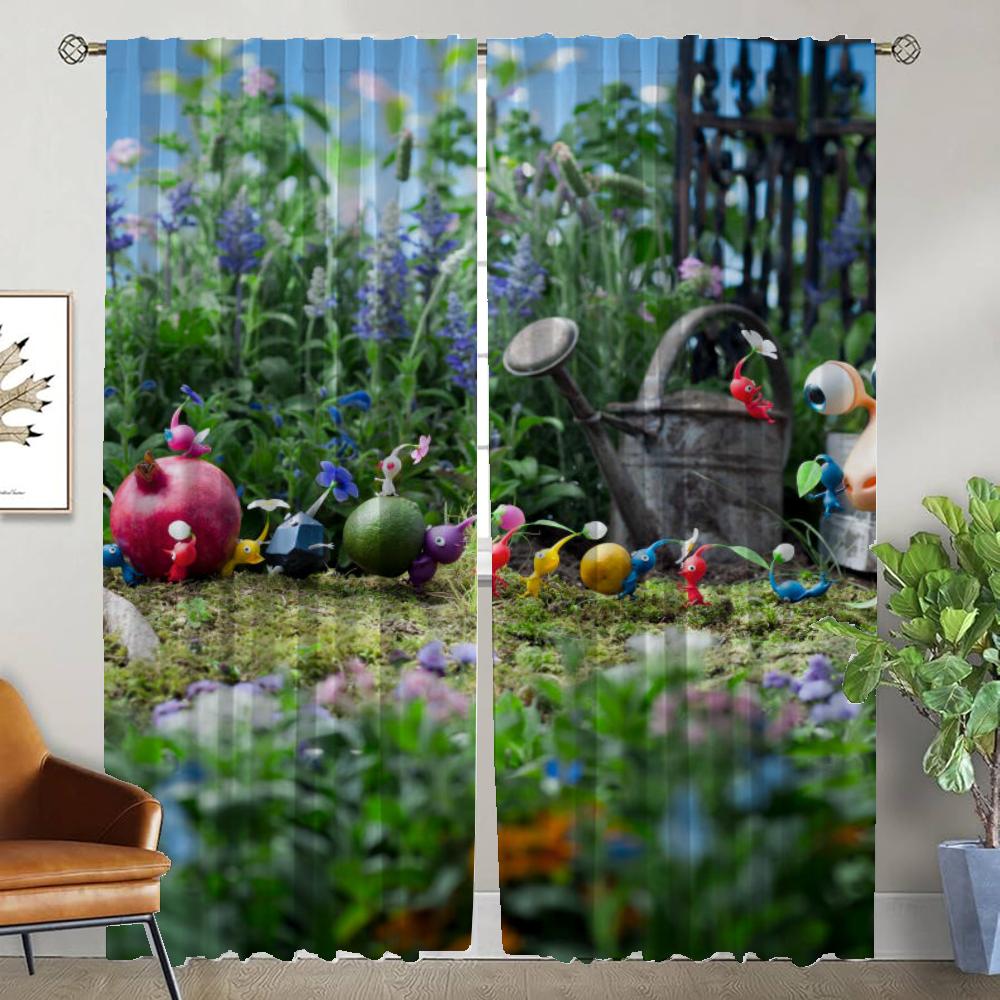 PIKMIN Zasłony do Salonu Zasłony Cieniujące Tiul do Sypialni Zasłony Antykomarowe 2 Sztuki Przegroda Dekoracja Halloween