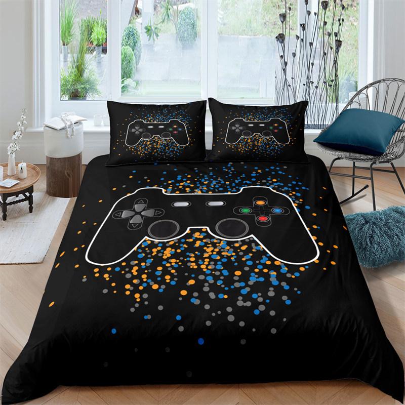 Boys Gamepad Duvet Cover Kids Young Man Video Games Bedding Set Twin Microfiber Classic Gaming With Controller Black Quilt Cover
