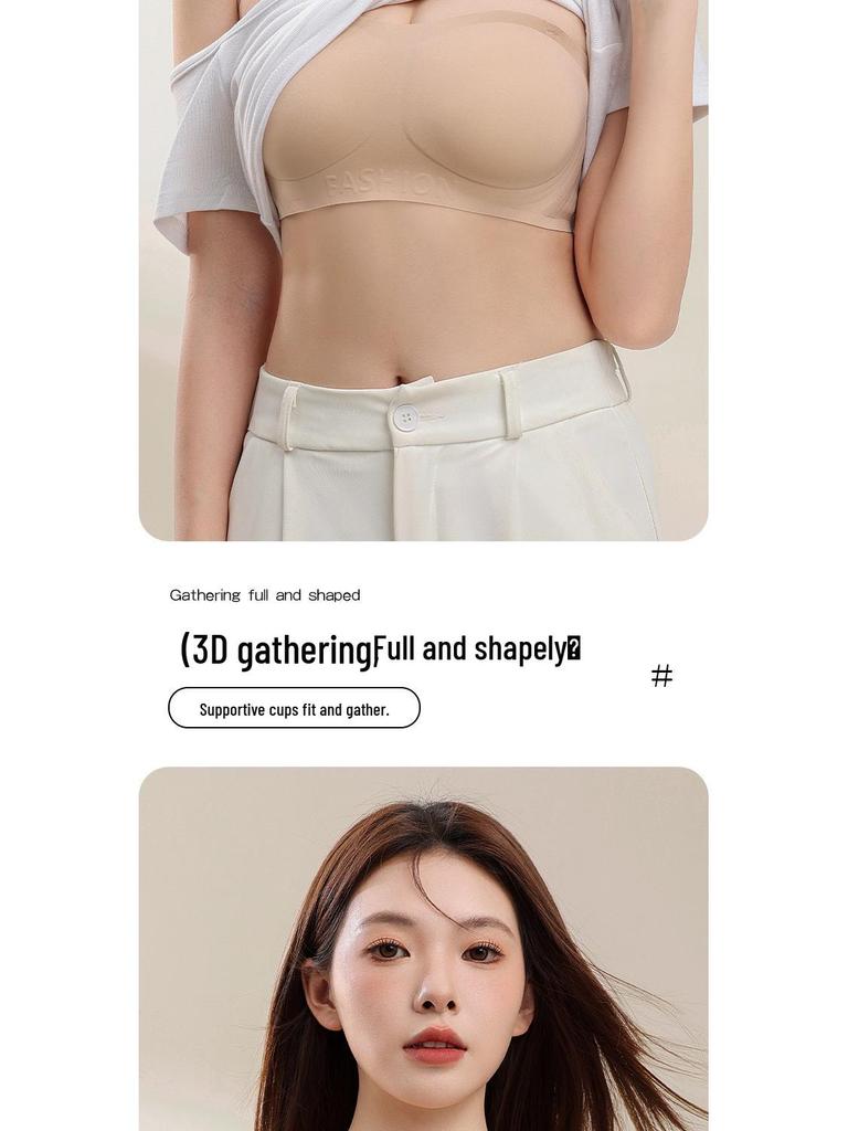 Invisible Strapless Anti-Slip Bra for Women - Seamless Gathered Bandeau for Small Chests