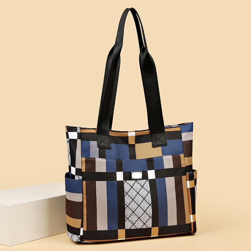 Large capacity plaid printed women's handbags large capacity oxford  shoulder bag versatile tote bags contrasting mother bag