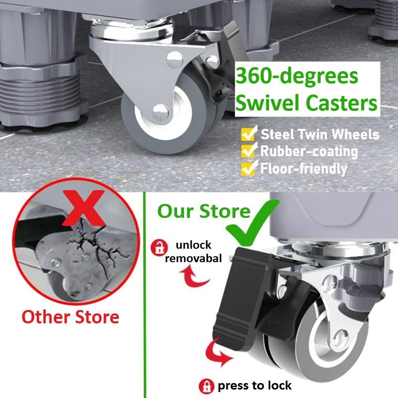 Κινητή Βάση με 4 Δίδυμους Τροχούς που Κλειδώνουν και 4/8 Ισχυρά Πόδια 44-66 εκ. Κινητό Καρότσι Μεταφοράς Επίπλων Ρυθμιζόμενη Βάση για Ψυγείο Πλυντήριο Ρούχων