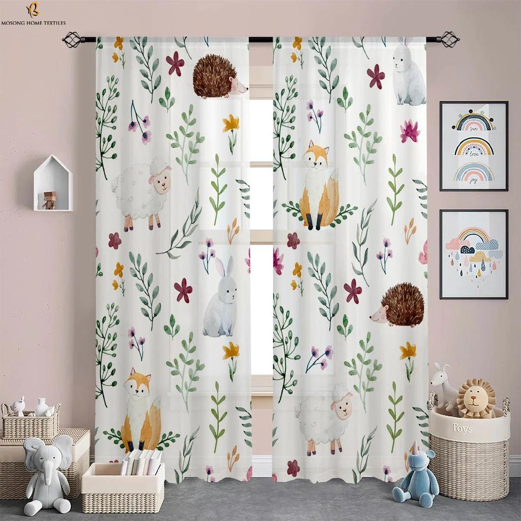 Forest Animal Cartoon Printed Curtains Polyester Fiber Curtains Children's Room Living Room Study Dormitory Decorative Curtains