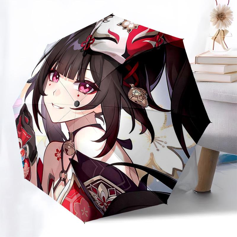 1pc Cherry Blossom Festival Umbrella: Automatic Opening Umbrella with 3-Fold Design, 8-Bone Iron Frame, Foldable Design, Iron Frame, Outdoor Use, Gift