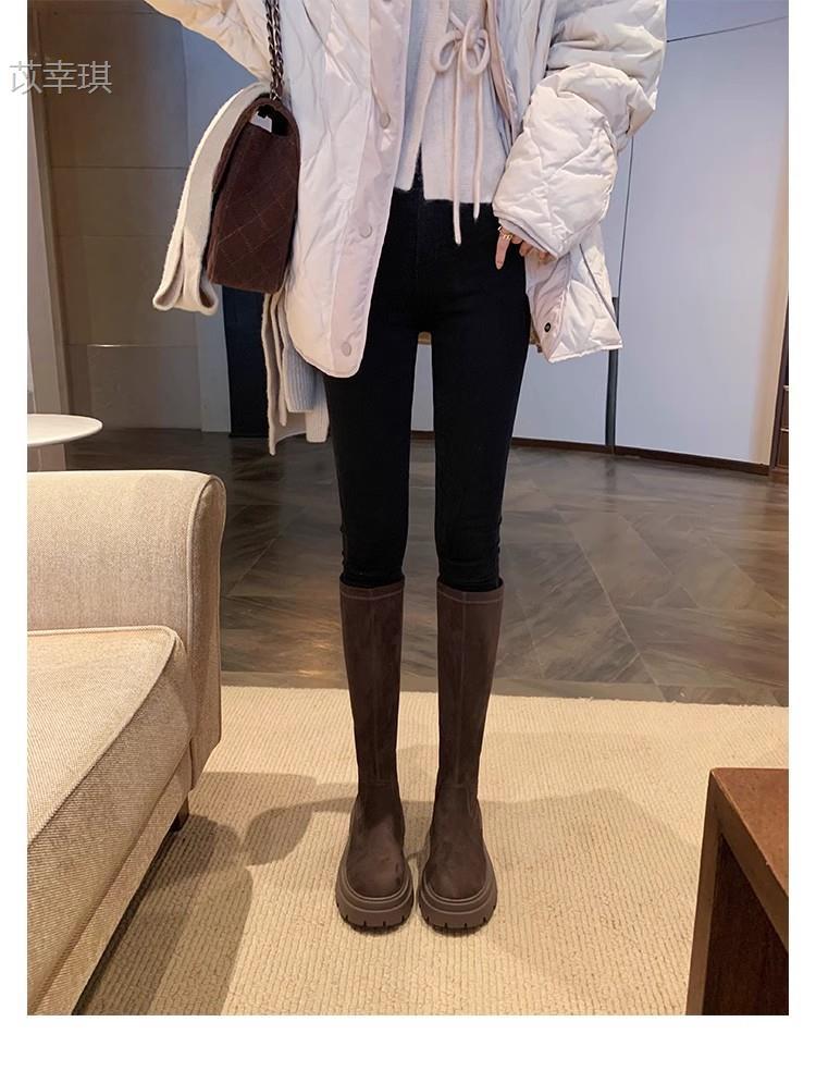 

Cowhide~ Grape Mom same boots women s thick-soled small thin knight boots elastic suede knee boots 40