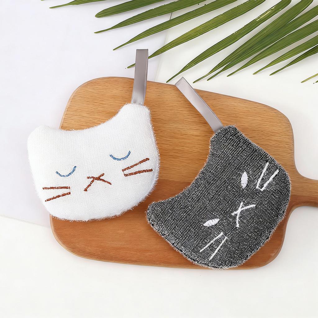 2Pieces Cats Theme Scouring Sponge Set Super Absorbent Scrubber Cleaning Tool For Home Kitchen Dishware Washing Use