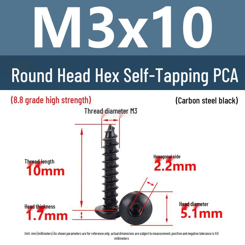 8.8 Grade Round Head Hex Socket Self-Tapping Screws M2-M4 Carbon Steel Bolts