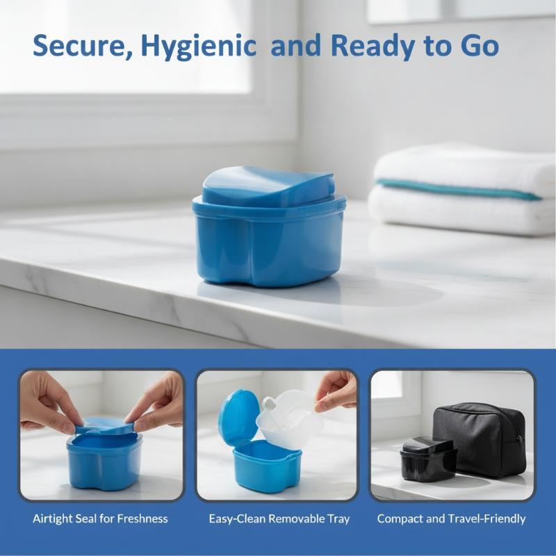 Durable Plastic Denture Case With Removable Drain Tray Multiple Color Options For Daily Oral Care Travel