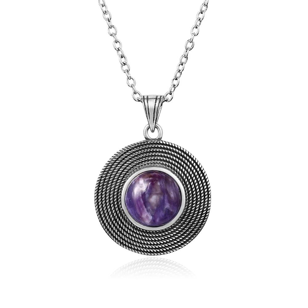 10MM Stone Round Pendant Necklace Silver High Quality Natural Tiger Eye Rhodochrosite Wedding Gift Luxury Jewelry