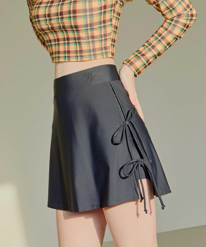 VIKINI VENDER Ribbon Slit Inner Shorts Skirt Cover-Up - Black