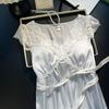 Women’s Summer French Style Ice Silk Short Sleeve Nightgown Long Fairy Dress Lightweight Sleepwear Loungewear Wearable Outdoors